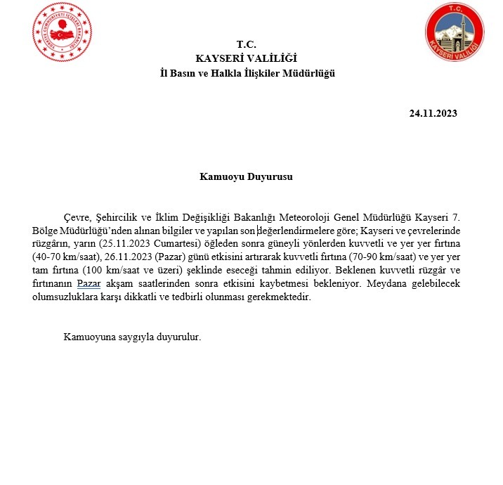 METEOROLOJİ KAYSERİ